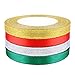 FEPITO 4 Pcs 10mm Rojo Verde Cinta de raso Plata Oro Brillo Cinta de organza Cinta de Navidad para envolver regalos Cinta para árboles de Navidad para manualidades (Rojo/Verde/Oro/Plata)