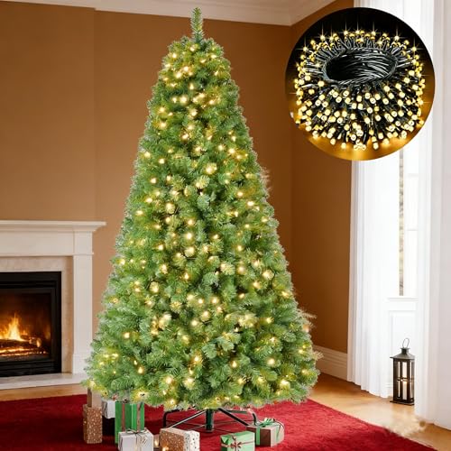 Yoawllty Christmas Tree 6.8Ft Premium Artificial Christmas Tree with 10M String Lights 1200 Branch Tips Artificial Xmas Tree for Home Office Party Decor