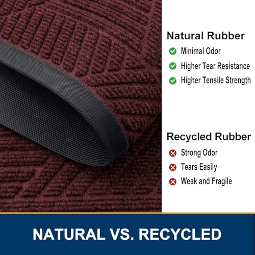 Smiry Front Door Mat Outside Entrance, Heavy Duty Sturdy Natural Rubber Doormat, Trap Dirt and Moisture, Easy Clean Low Profile Welcome Floor Mats for Indoor Outdoor Entry, 36x24 Inch, Dark Red