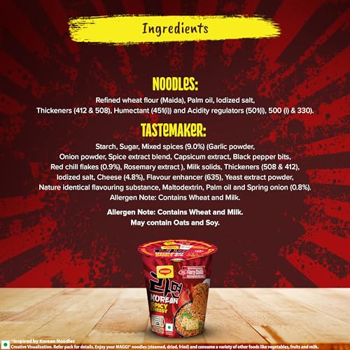 Image of MAGGI Korean Spicy Cheesy Cuppa Noodles, 286 g (Pack of 12, 71.5g each)