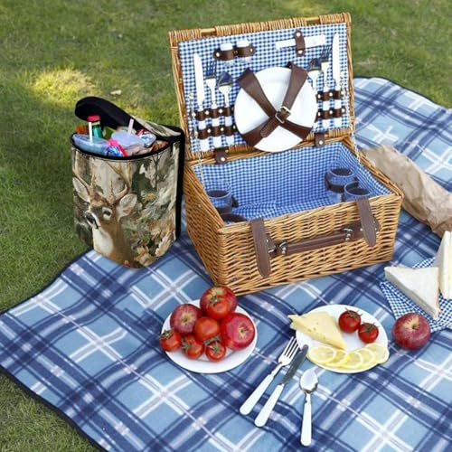 Image of Talayituse Forest Elk Hunting Camo Print Car Trash Can with Lid, Leak Proof Auto Trash Bag Hanging Vehicle Garbage Can Multipurpose Storage Container for Back Seat Road Trip