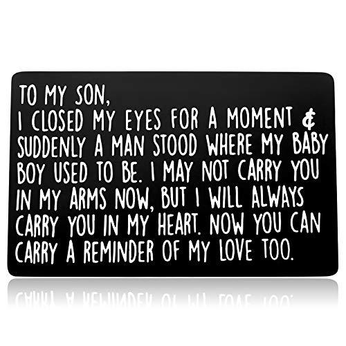 Ukodnus Engraved Wallet Card Note for Son - Birthday Cards for Son - Graduation Wedding Gifts from Mom to Son - to My Son Inspirational Cards