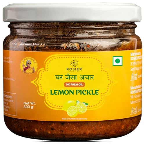Rosier Homemade Lemon Pickle 300g | 30-Day Naturally Fermented Nimbu Achar | Oil-Free | Sun-Dried Kagzi Lemons | Bold Khatta Flavor | No Vinegar, No Preservatives, No Palm Oil