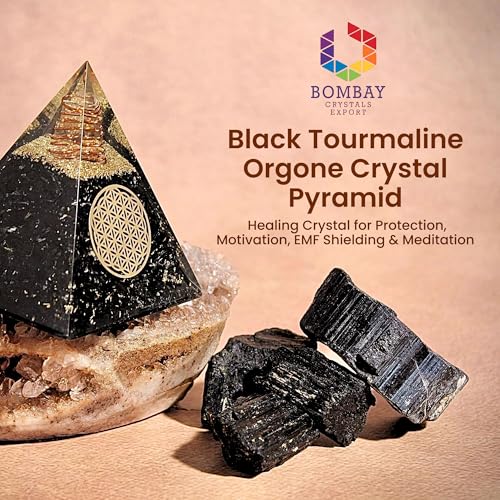 Image of Orgone Black Tourmaline Pyramid - Healing Crystal for Protection, Motivation, EMF Shielding & Meditation - Orgonite Pyramid for Chakra Balancing, Reiki, Spiritual Energy & Positive Vibrations