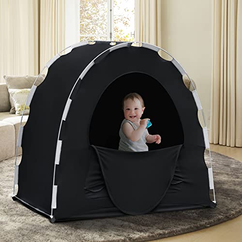 Image of Blackout Cover for Pack N Play, Baby Sleep Pod Slumber, Portable Sunshade Travel Crib Canopy Blocks 95% of Light（Black）