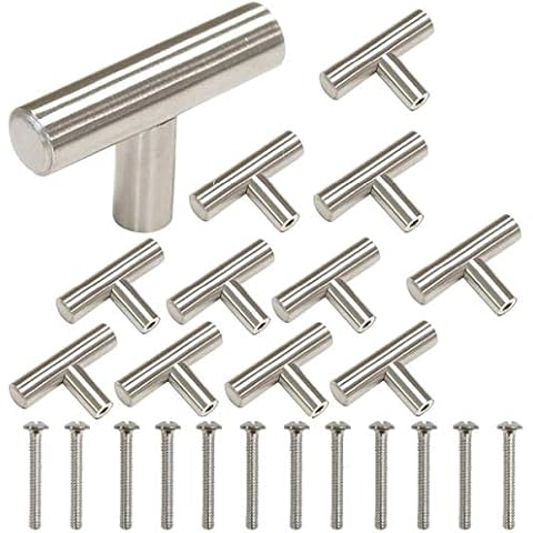 Kitchen Cabinet Drawer Knobs Cupboard Pull Handles, 12 Pieces T Brushed Stainless Steel Handles Modern Drawer Handle Furniture Knobs for Bedroom, Bathroom, Kitchen, Living Room, Study Etc (Silver) Cover