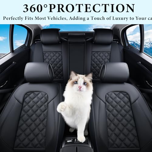 Image of Leather Seat Covers Full Set Universal Fit for Honda Civic Accord CRV Toyota Camry Prius Rav4 Corolla Kia Lexus Nissan Mazda Jeep Cherokee and Most Cars, Waterproof Car Seat Cover Seat Protector Black