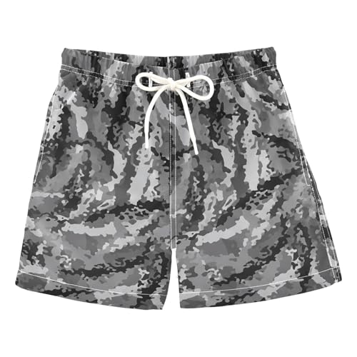 DOMIKING Camouflage Gray Black Toddler Boys' Swim Trunks Mesh Lining Swim Shorts for Beach Pool Gym Adjustable Waist