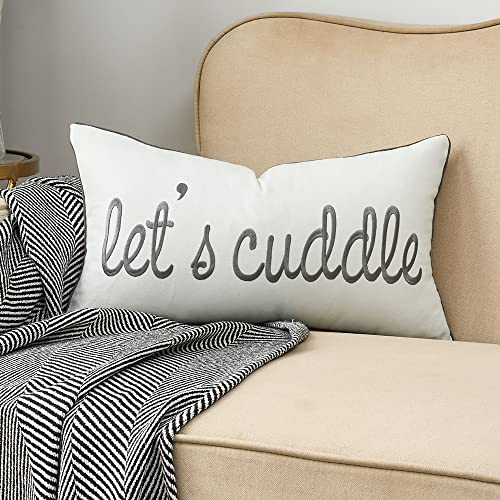 Sunkifover Decorative Rectangle Pillow Covers 12X20 Inches, Soft Solid Lumbar Pillow Cover, Embroidered Rectangular Pillow Case With Let's Cuddle Quote For Bed, Bedroom (Color Grey) #TOP7