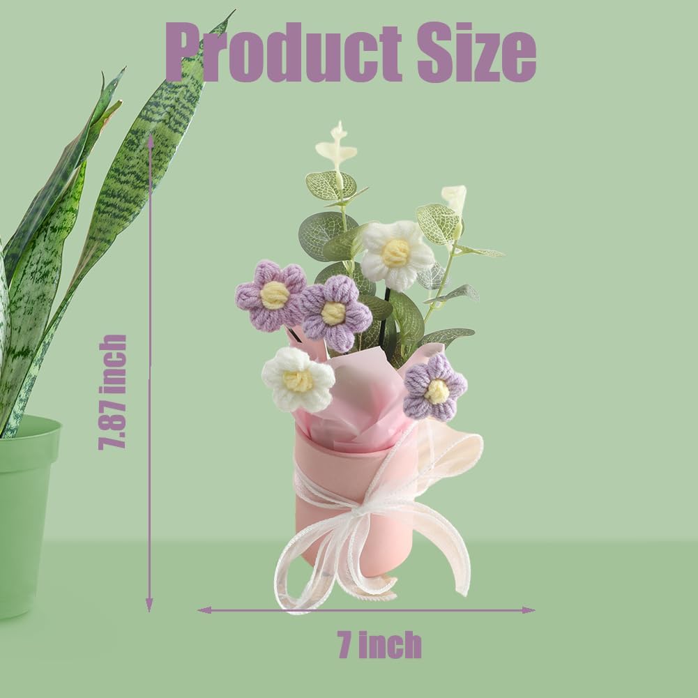Chordobe Crochet Flower Bouquet for Gift: Handmade Knitted Flower for Birthday Wedding Festival Graduation Home Decor (Purple)