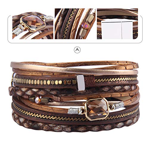 Gelconnie Leopard Print Leather Wrap Bracelet Crystal Multi Layer Cuff Bracelets Magnetic Boho Bracelet For Women, Mother, Wife Lpb330-Brown #TOP1