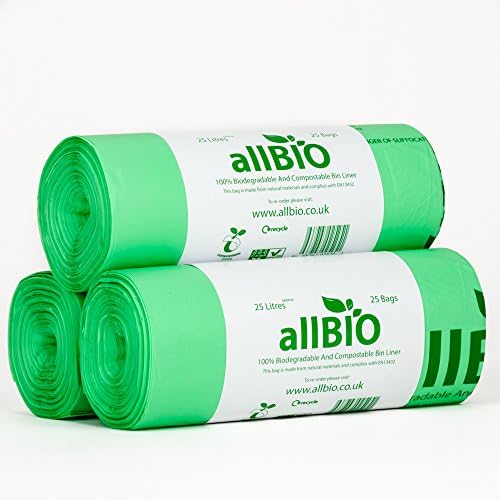 allBIO 25 Litre Extra Thick Compostable Kitchen Kerbside Bin Bags 75