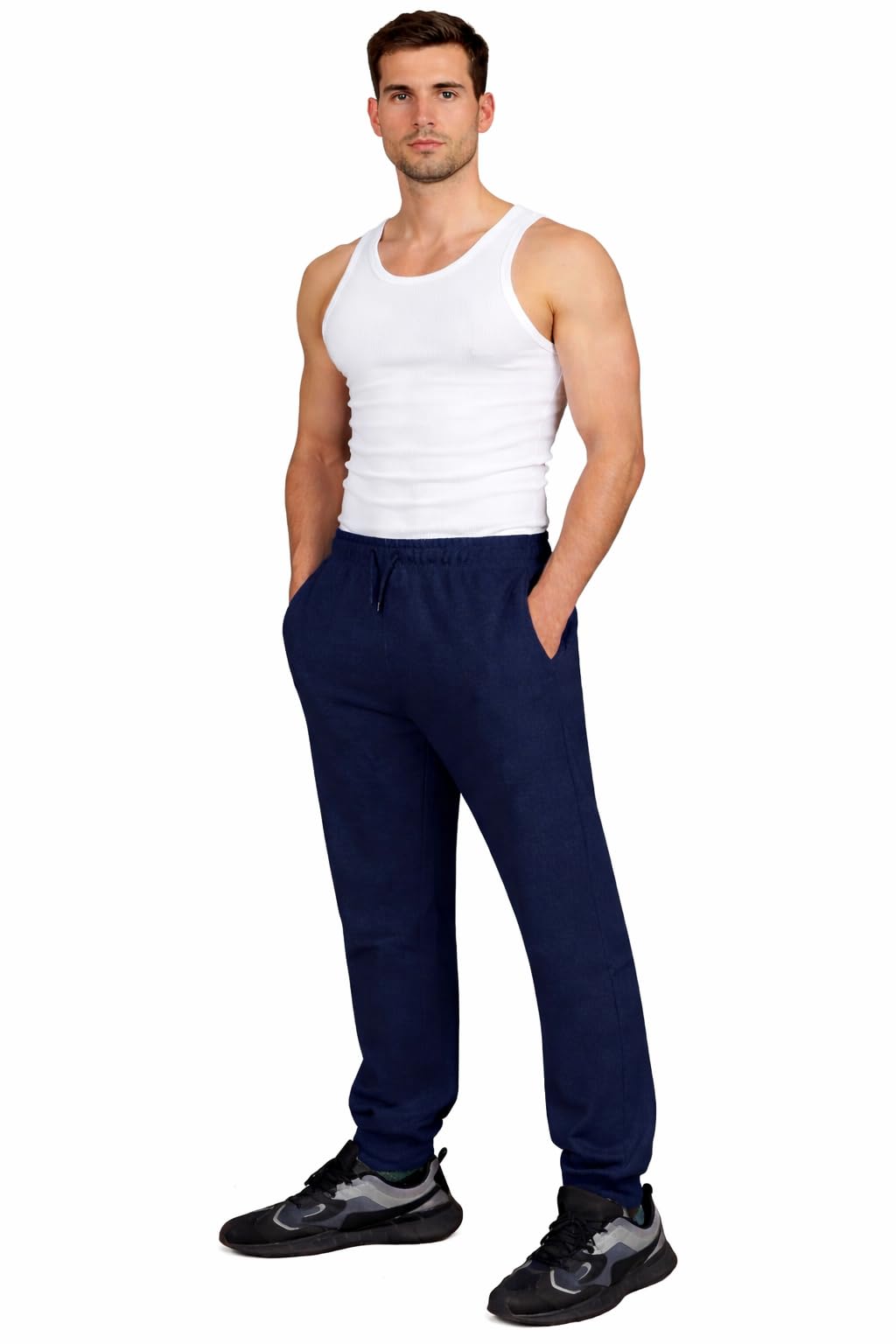 True Face Mens Fleece Joggers Jogging Ribbed Bottoms Sweatpants with Zip Pockets Casual Elasticated Pants Tracksuit Trousers for Workouts and Sports Navy XXL