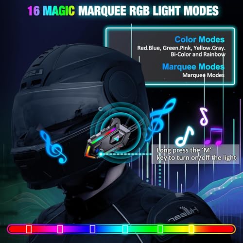 Image of FEYA Motorcycle Helmet Speakers Cool RGB Dazzling Lights,High Battery Life Motorbike Headset CVC&DSP Dual Noise Reduction and Deep Bass Motorcycle Accessories Ultra Thin Speakers Cycling /Skiing /Riding