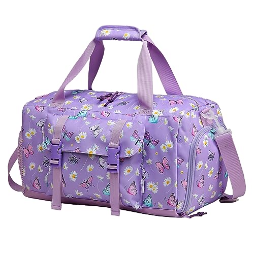 Bolsa de Viaje Infantil, Kasgo Bolsa Deporte Niña Bolsa Danza Ligero Bolso de Fin de Semana con Compartimento de Calzado Impermeable Bolsas de Hombro Niña para Gimnasio Atlético Cámping, Mariposa