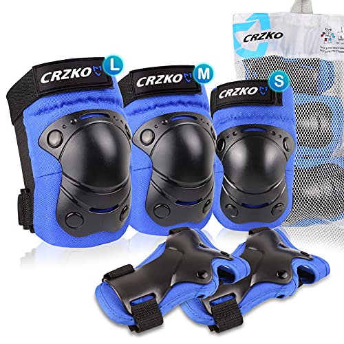 CRZKO Kids Adult Knee Pads, Knee Pads and Elbow Pads 6 in 1 Set with Wrist Guard, Skating Pads Protective Gear Set for Volleyball Inline Roller Skating Skateboarding Cycling Scooter Ski