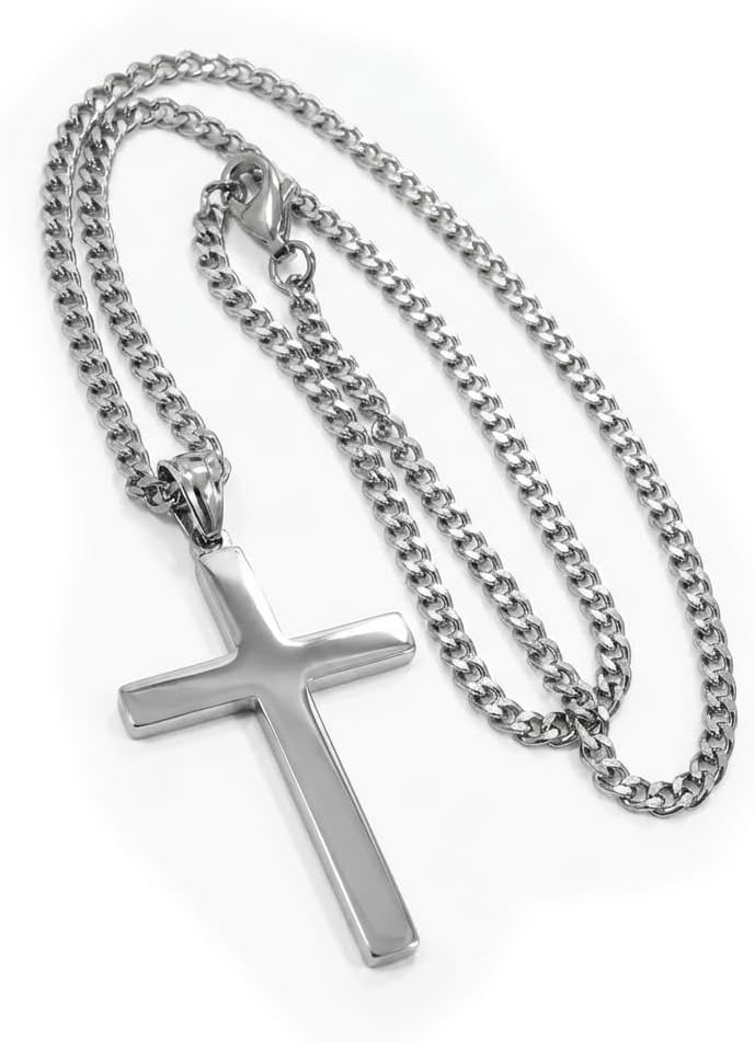 14K Mens Women Sterling Silver Traditional Cross Pendant 3mm Italian Cuban Chain Necklace for men women Fashion Jewelry,Wear Alone or with Pendant