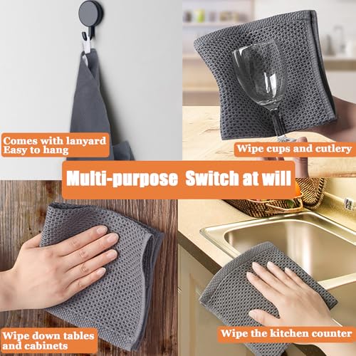 CDRPD - Juego de 4 paños de cocina, toallas suaves y absorbentes, 100% algodón, (35 x 35 cm), color gris oscuro - imagen 7