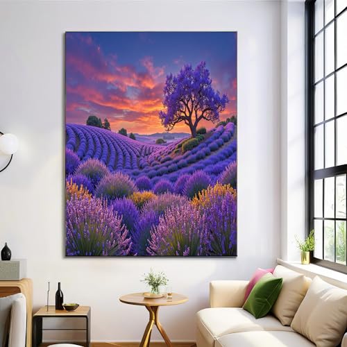 Cuadros de paisajes provenzales para transformar el salón con campos de lavanda de 60x90 cm
