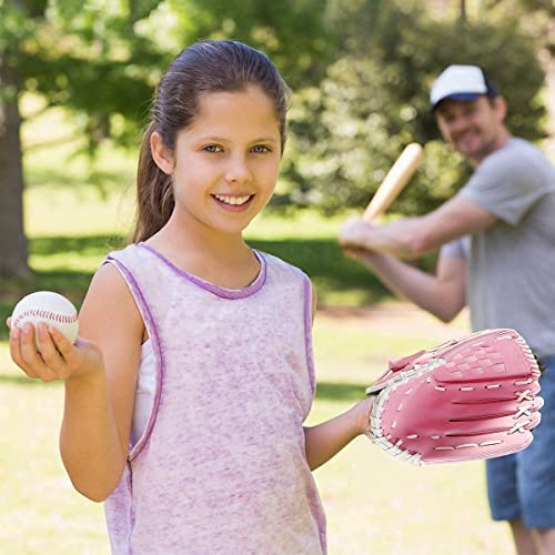 Baseball Glove,Baseball Softball Mitt with Ball for Kids Youth Adults Training and Beginner,Right Hand Throw,Left Hand Glove (Pink, 10.5in)