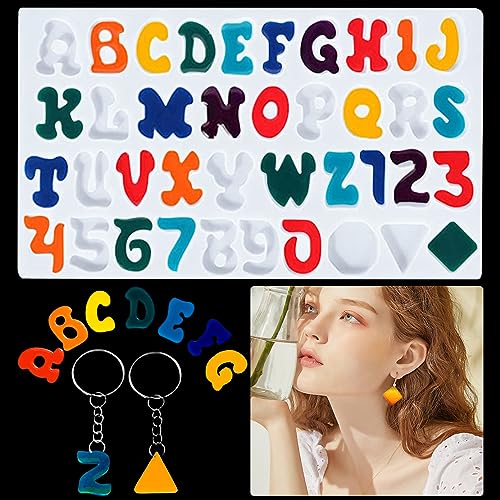 DeryArcle Letter Pendant Resin Mould Alphabet Keychain Silicone Moulds Small Number Shape Jewelry Mold Earring Epoxy Resin Casting Molds for DIY Necklace Bracelet Charm Phone Shell Craft Decor