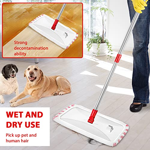 Mastertop Large Microfiber Mop - Microfiber Mop Floor Cleaning System, 16X8.4“ Flat Mop, Dust Mop, Hardwood Floor Mop, Washable, 360 Degree, 5 Microfiber Mop Replacement Pad, 1 Cleaning Scraper - Red #TOP2