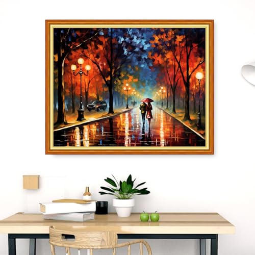 Image of Dimensean Stamped Cross Stitch Kits Full Range of Embroidery Patterns Starter Kits for Beginners Adult DIY Cross Stitches Needlepoint Kits 11CT-Strolling Night Scenery 16x20 inch