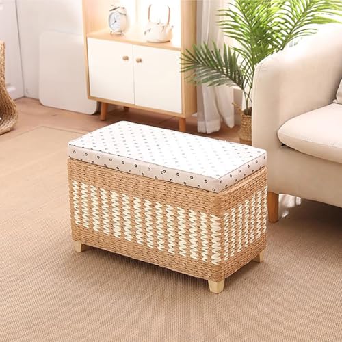 Banco otomano de ratán con almacenamiento, 50,8 x 30,5 x 30,5 cm, puf con cojín, elegante reposapiés para sala de estar, mesita de noche, perfecto para decoración de dormitorio y salón, 50 x 30 x 30