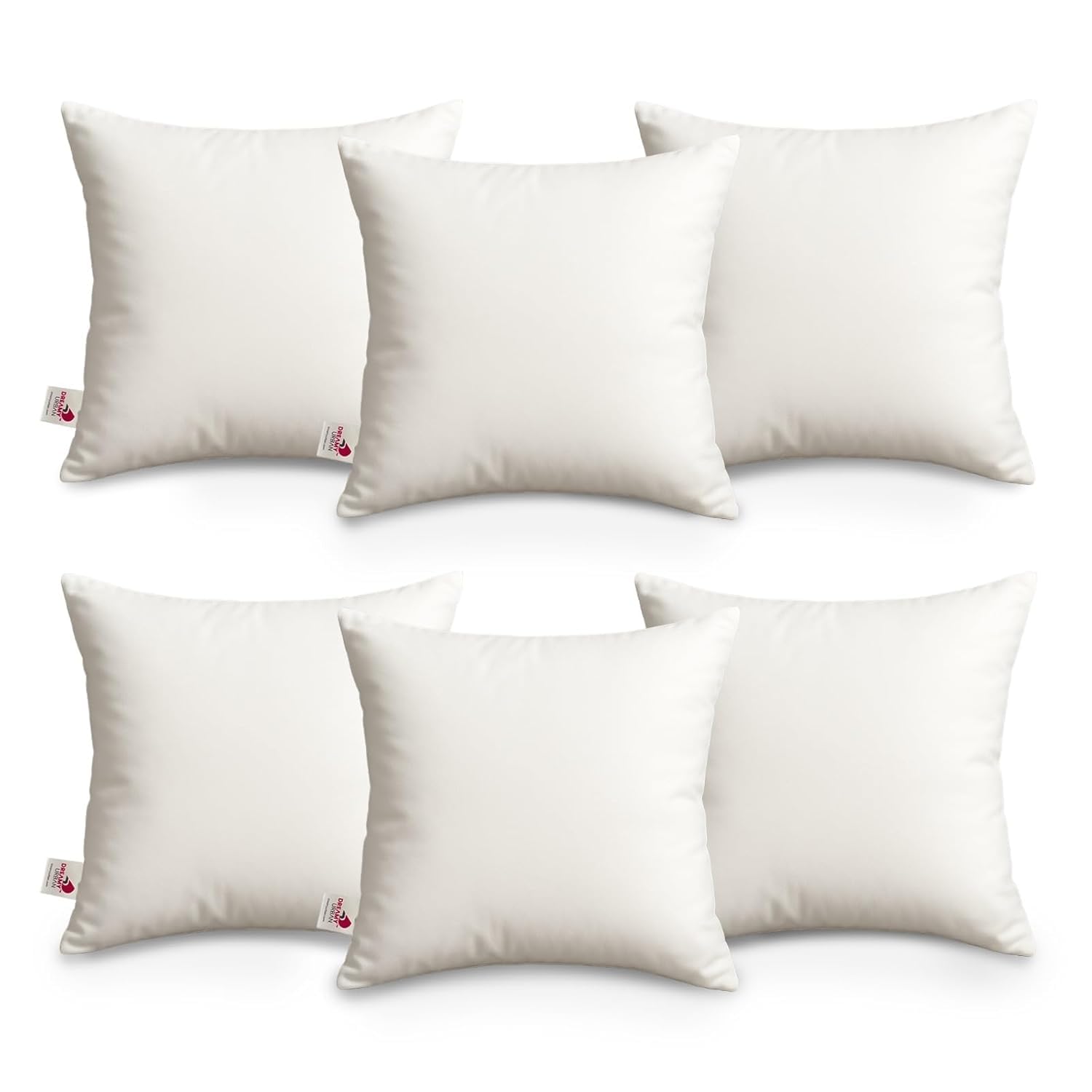 DREAMY URBAN Cushion Inserts 15x15 Inch Set of 6 | Hollow Fiber Fill Soft Microfiber Casing White Fluffy Hotel Quality Cushion Fillers