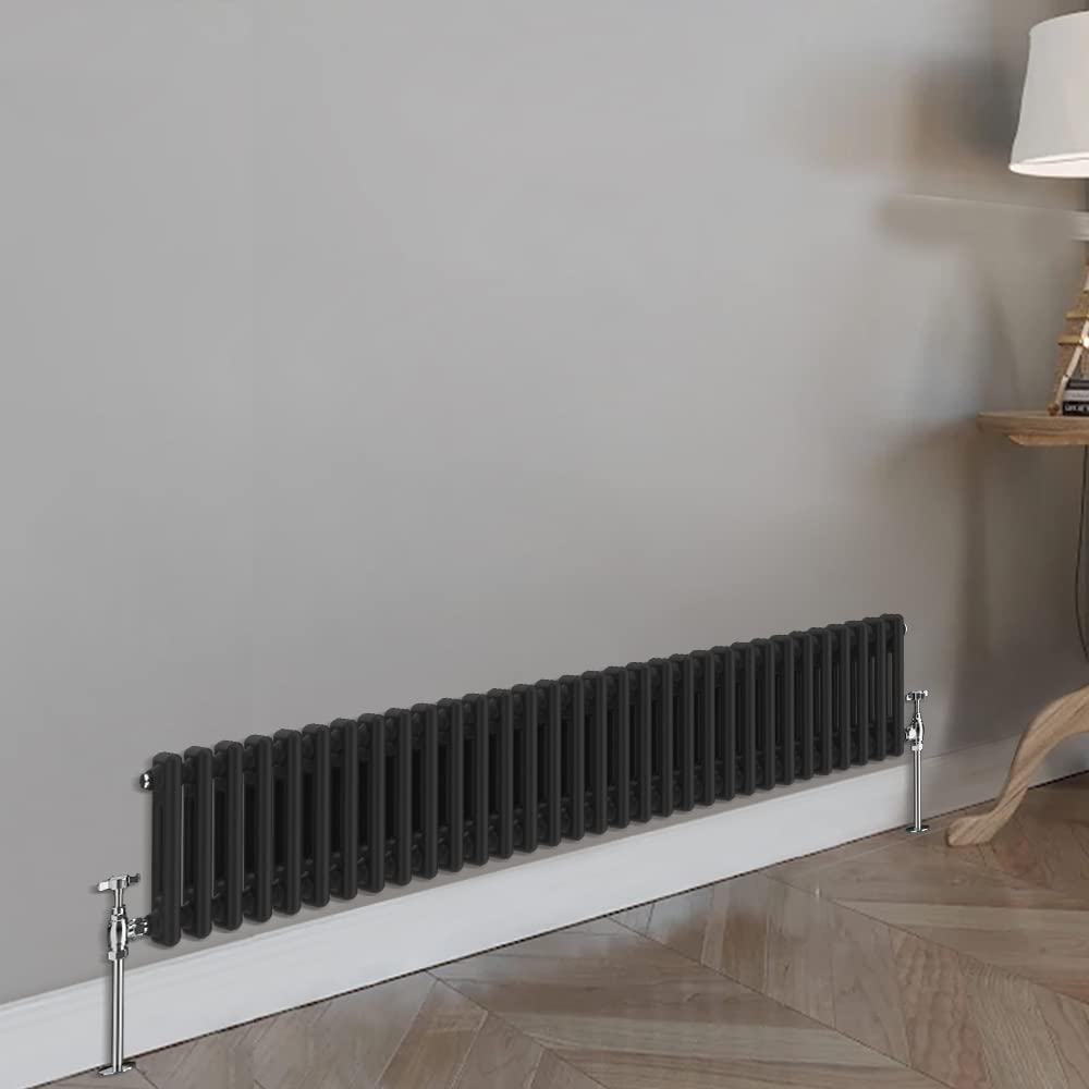 Blümme Cast Iron Double Column Black Horizontal Radiator 300 x 1460mm