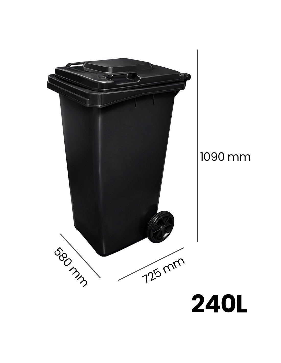 JARDIN202 - Contenedor de Basura Reciclables de Colores con Ruedas 240L | 240 L (Negro)