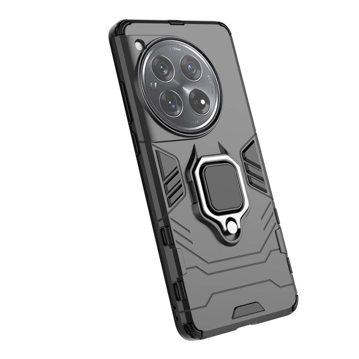 PEIYE Cover per OnePlus 12, Custodia Case con Anello 360° Rotante, Bordi in Silicone Morbido e Armor in PC Rigido, Antiurto, Compatibile con Supporto Magnetico, Nero
