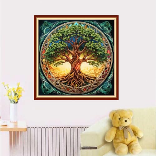 Image of Dimxvean Stamped Cross Stitch Kits,Cross Stitch Kits for Adults Beginners,Embroidery Kits Full Range of Cross Stitch Stamped Kits Needlepoint Kits Cross Stitch Patterns-Magic Tree 18x18 inchs