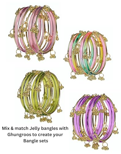 Image of Swara Creations Jelly Bangles for women| Glass Crystal Bangles with Kashmiri Ghungroo Chudi| Pink, Purple Red Green Multicolor Bangles for women |Size2.4, 2.6, 2.8