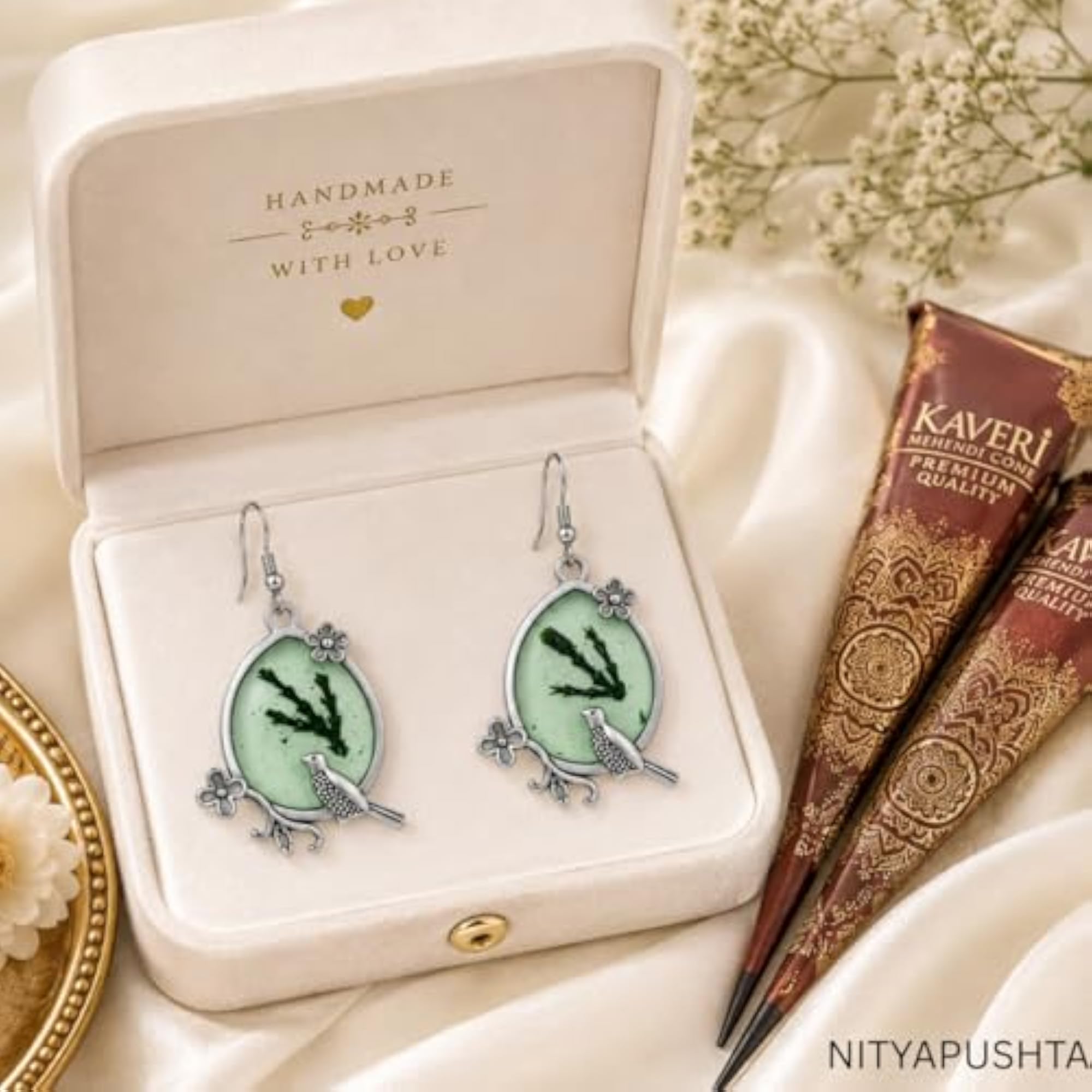 Bird Dangle Earrings for Women, Resin Glitter Drop Design