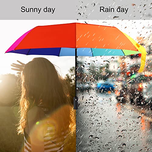 LEAGERA-Rainbow-Umbrella-for-Adults-Smal-Travel-Umbrellas-for-RainSun-Small-Compact-Light-Folding-and-Portable-Rainbow-Umbrella-For-Backpack-Umbrella-Automatic-Open