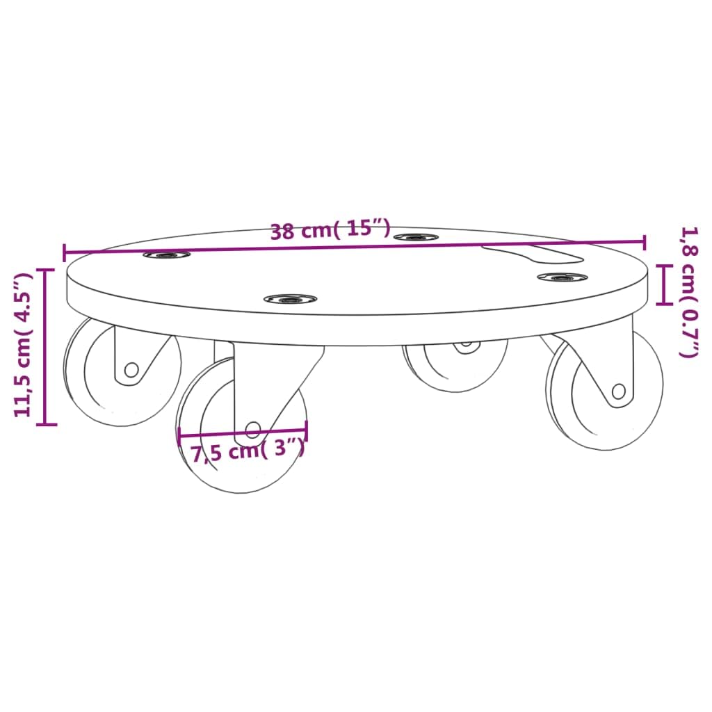 vidaXL Soportes con Ruedas 2 uds Redondos Ø38x11,5 cm