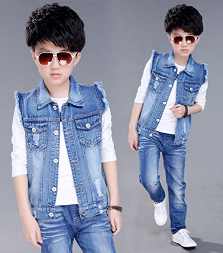 Naber Kids Boys' Fashion Sleeveless Outerwear Denim Jacket Vest Age 4-14 Years(Blue1,12-13 Years) #TOP2
