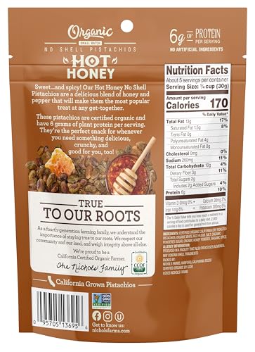 Image of Organic Pistachios, Hot Honey Flavored 5oz 3 Pack No Shell California Pistachios - Nichols Farms