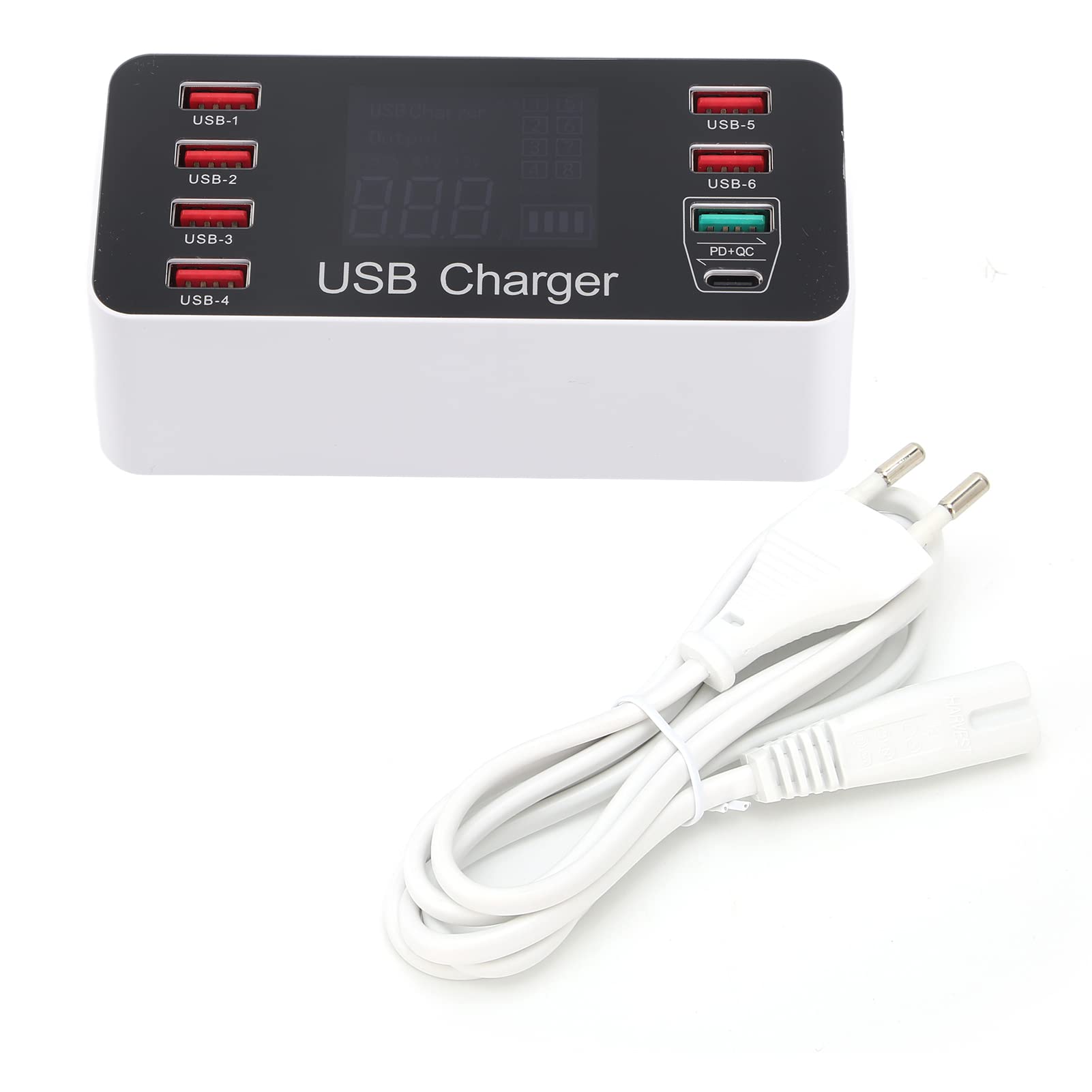 Annadue Cargador USB Hub de Puertos Múltiples, Estación de Carga de Escritorio de 8 Puertos y 40 W, con Pantalla LED, Puerto USB C, Carga Rápida QC 3.0, para Teléfono, Tableta,