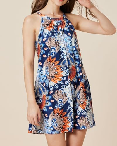 Image of ANYFITTING Summer Dress with Built in Bra Casual Beach Sundress Flowy Halter Mini Short Dresses for Women 2026