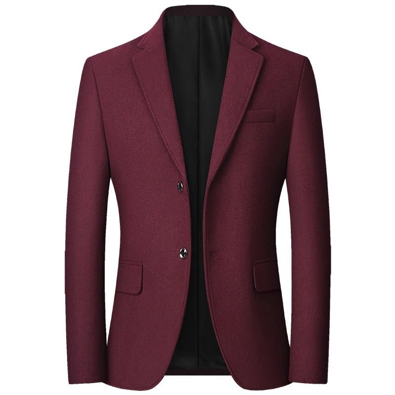 Mens Red Knit Casual Two Button Sport Coat Slim Fit Lightweight Jacket with Pockets, Pocket Square