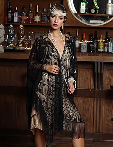 PrettyGuide Women's 1920s Shawls and Wraps for Evening Dresses Oversized Sequin Beaded Fringed Wedding Cape2