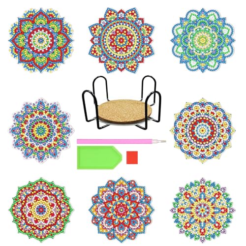 VireEyU DIY Posavasos para Bebidas - Juego de 8, Absorbentes de Corcho y Cerámica con Soporte Metálico, Jarrones, Velas, Regalo de Inauguración para Cumpleaños, Decoración para Cocina y Sala de Estar