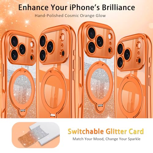 v-Golvin 360 Spin Stand for iPhone 18 Pro Max Case,iPhone 17 Pro Max Case,Full Camera Protection,Fit for MagSafe,Military Grade Shockproof,Non-Yellowing Cute Women Cover with Glitter Card,Orange by v-Golvin - Used condition - Image 2