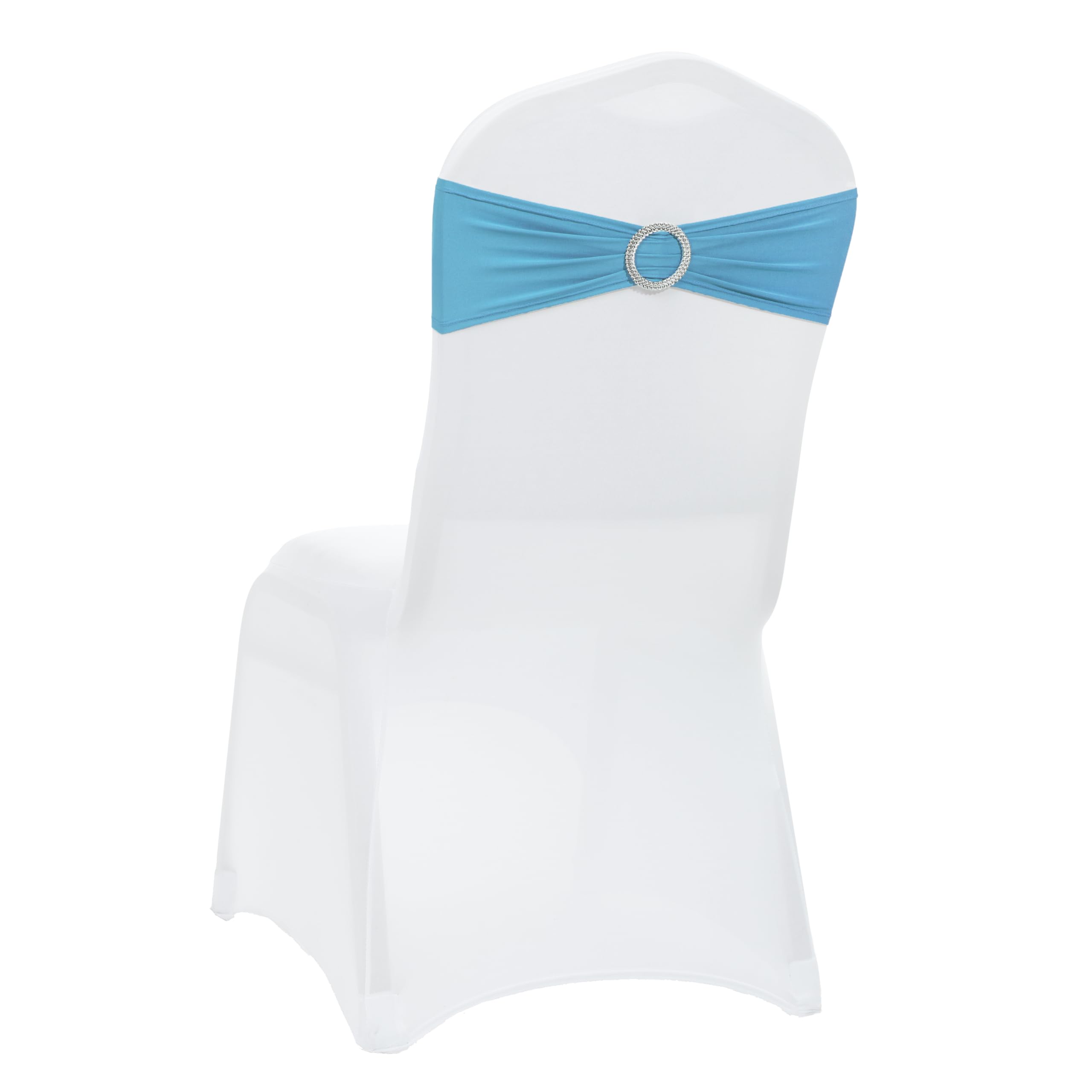 VDS - Blue | Spandex Chair Sashes Bows | 10 PCS | Stretch Elastic Banquet Universal Folding Chair Band Tie with Silver Buckle Slider for Wedding Party Conference Celebration Event Decoration