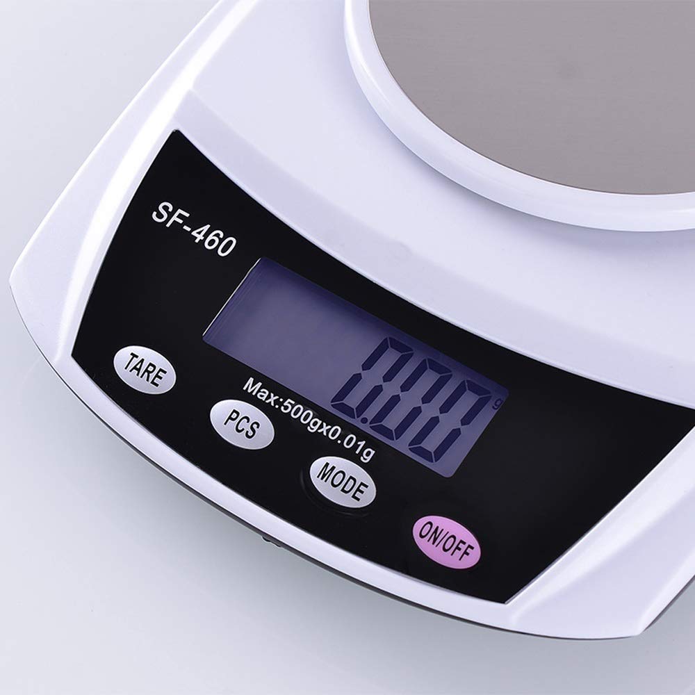 Báscula electrónica digital de 500 g/0,01 g Báscula de cocina for hornear alimentos de precisión con pantalla LCD, función de tara y PCS, balanza de pesaje de alimentos for el hogar, té, joya
