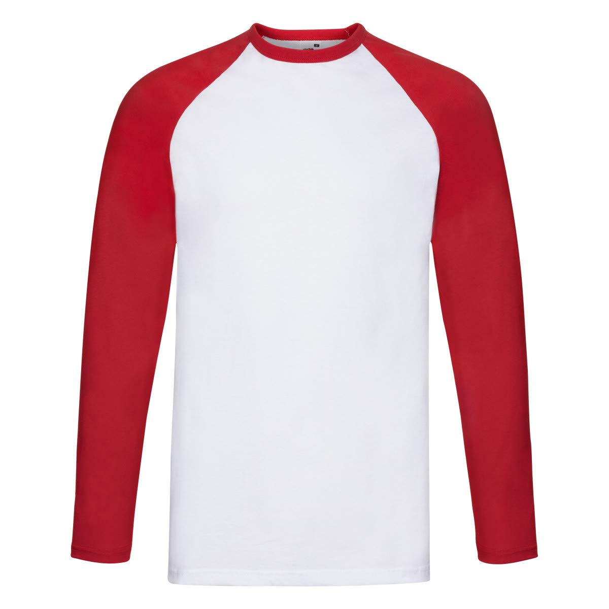 Fruit of the Loom Men's Baseball Classic Long Sleeve T-Shirt, White/Red, Medium