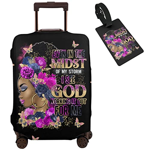 Image of Travel Suitcase Protector African American Girl Elastic Protective Washable Luggage Cover With Concealed Zipper Suitable For 18-32 Inch, Color-4-6, L (for 25--28 inch luggage)