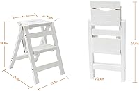 Vista 6 de TOF&HAMY Taburete plegable de 2 niveles, taburete plegable multifuncional de madera maciza, taburete de escalera para el hogar y la oficina, 330